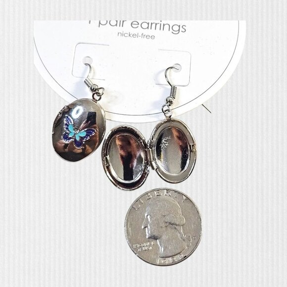 Butterfly Locket Drop Earrings Nickel-Free NWT - Picture 3 of 4